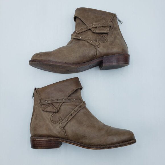Free People Alamosa Boots 6.5 Womens Leather Ankle Booties Taupe Brown - Picture 7 of 12